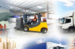 forklift, warehouse and lorry montage image
